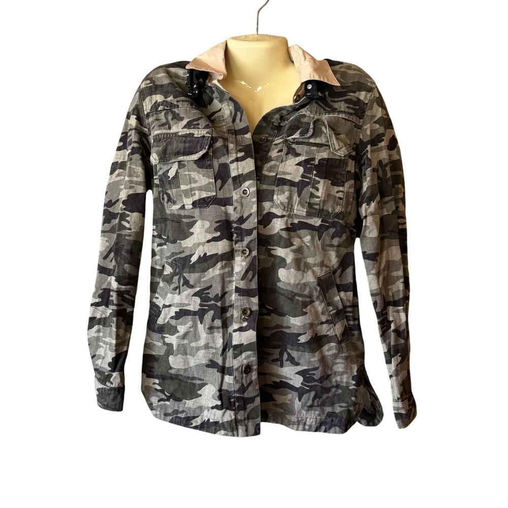 Cecico Women's Camo Utility Shacket with Studded Collar and Skull Patch